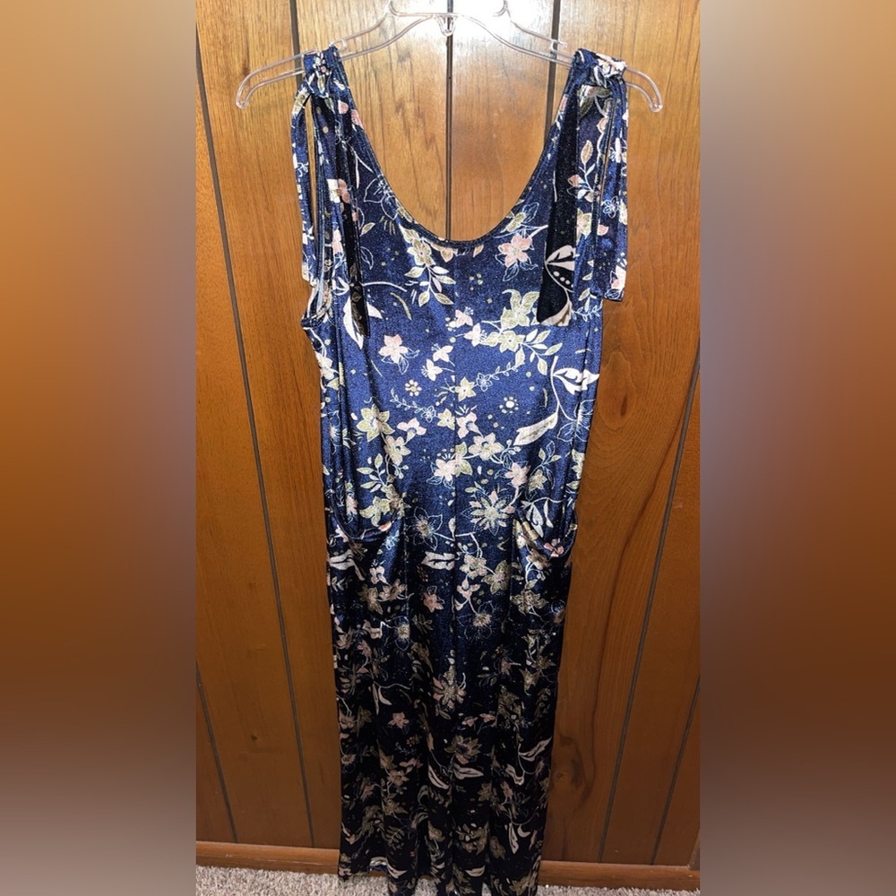 Earthbound Velvet Floral Tie Bow Strap Sleeveless Wide Leg Floral Jumpsuit